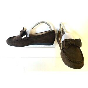 Cushion Walk by Avon Women Suede-Like Loafers w/Bow Goldtone Trim Size 9 Comfort